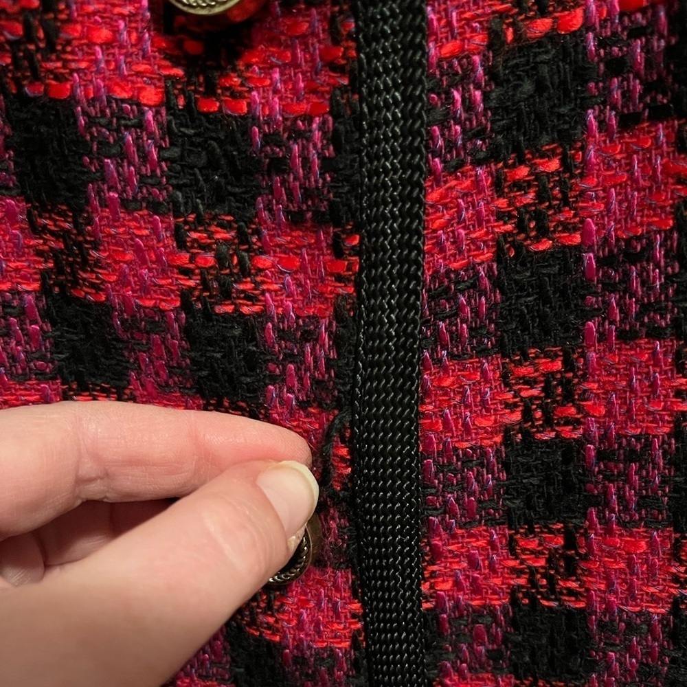 Preswick & Moore Vtg 90s Pink & Black Blazer Jacket, Gold/Black Buttons Size 14 - Picture 17 of 17